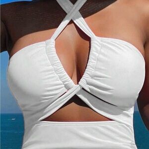 SHEIN White Halter One-Piece Swimsuit